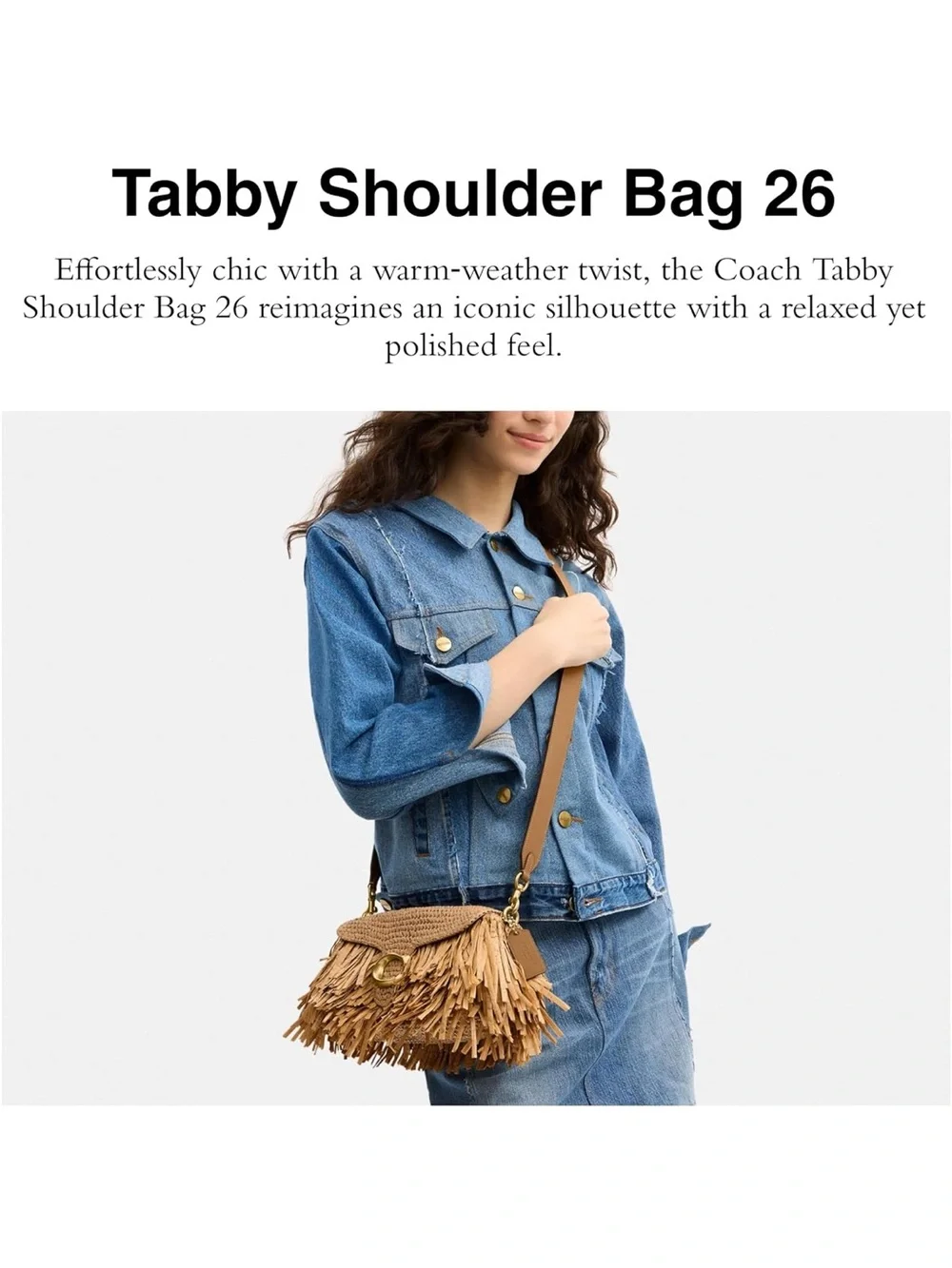 New Coach Tan Straw Fringe Tabby 26 Shoulder Bag with Gold Hardware